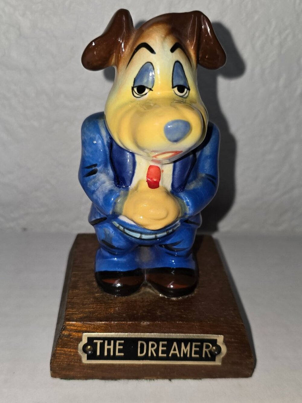 Kreiss & Co Psycho Ceramics Dog Figurine The Dreamer Wood Base Japan MCM